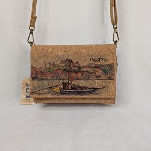 Mellie Mely Porto Portugal Scenic Cork Crossbody Wallet Bag Tan